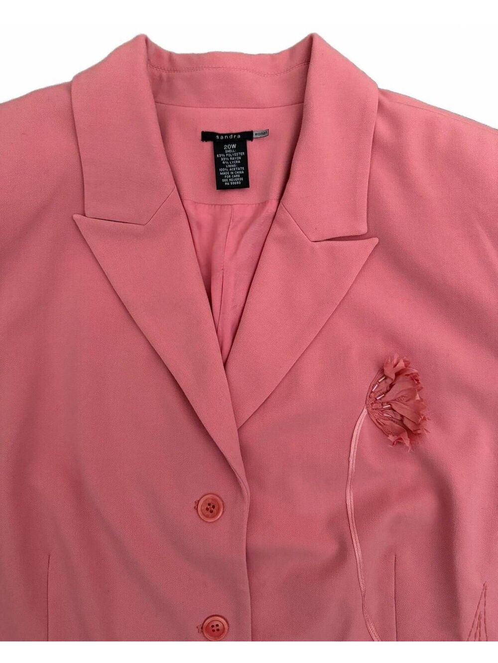Sandra Women's Blazer Jacket Pink Size 20W Flower Classic City Work Office Party - Picture 3 of 9